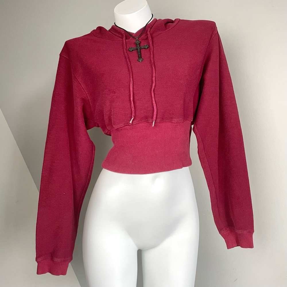 Y2K Korean Streetwear Dark Red Cropped Hoodie